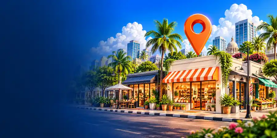 Local shops and services with a location pin