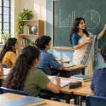 Teacher explaining diagrams to students in a tuition classroom